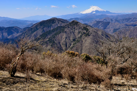 View from Mt. Nabewari in Tanzawa Mt. Fuji and Mt. Hidakeの写真素材