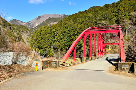 Matsuda Town in Kanagawa Prefecture Yori-Ohashi Bridge over the Nakatsu River and Nabewariyamaの写真素材