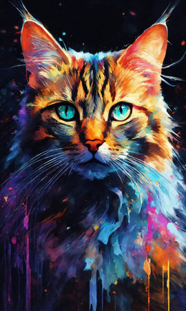Colorful portrait of a cat on an abstract background. Painting.の素材