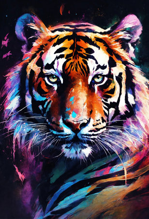 Tiger painting on colorful background, tiger art design, digital illustrationの素材