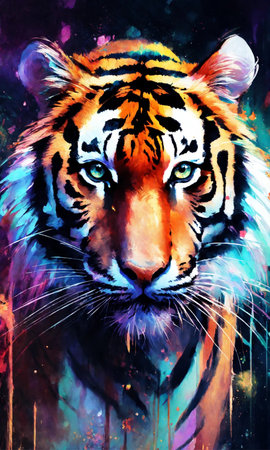 Tiger painting on colorful background, tiger art design, digital illustrationの素材
