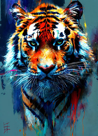 Tiger painting on colorful background, tiger art design, digital illustrationの素材