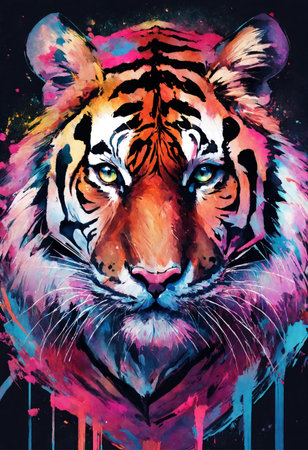 Tiger painting on colorful background, tiger art design, digital illustrationの素材
