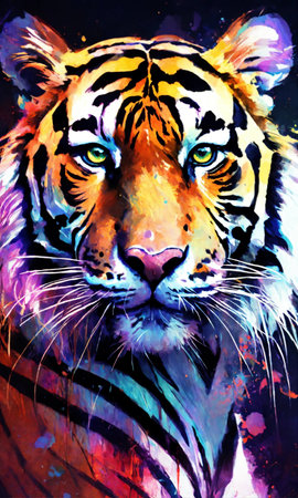 Tiger painting on colorful background, tiger art design, digital illustrationの素材