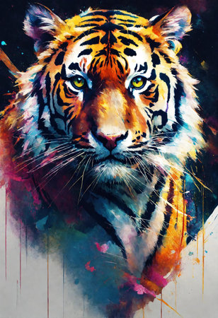 Tiger painting on colorful background, tiger art design, digital illustrationの素材