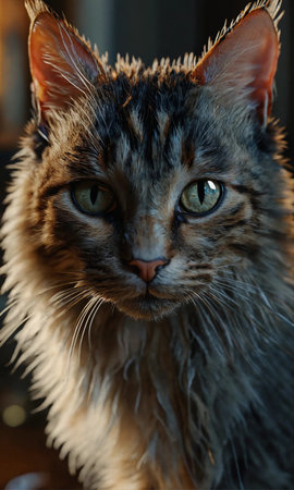 Portrait of a beautiful Maine Coon cat with green eyes.の素材
