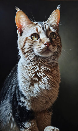 Portrait of a beautiful cat on a dark background. Studio photography.の素材