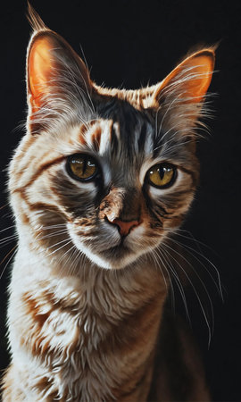 Close-up portrait of a beautiful cat on a black background.の素材