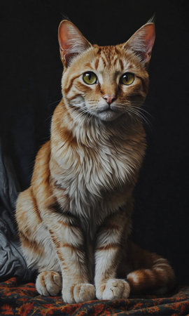 Portrait of a ginger cat on a black background. Studio shot.の素材