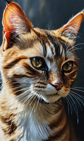 Portrait of a beautiful cat on a dark background. Close-upの素材