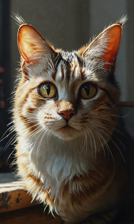 Portrait of a cat on the windowsill, close-upの素材