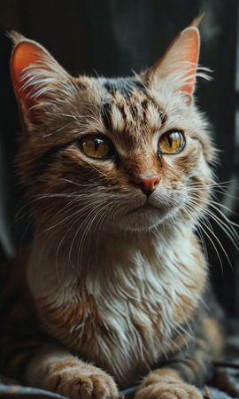 Portrait of a Maine Coon cat with orange eyes, close upの素材