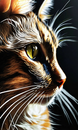 Portrait of a cat on a black background, close-upの素材