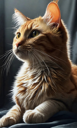 Portrait of a beautiful ginger cat on a light background. Close-up.の素材