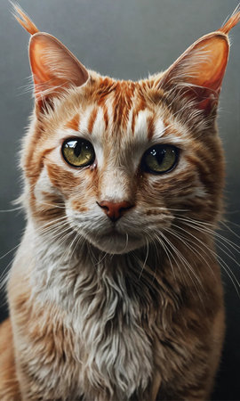 Portrait of a red cat on a gray background. Close-up.の素材