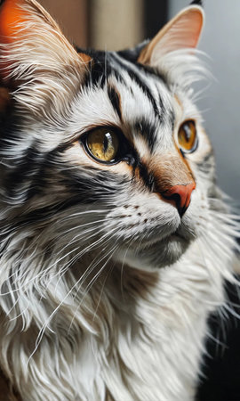 Portrait of a Maine Coon cat, close-up.の素材