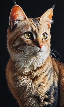 Portrait of a red bengal cat on a black backgroundの素材