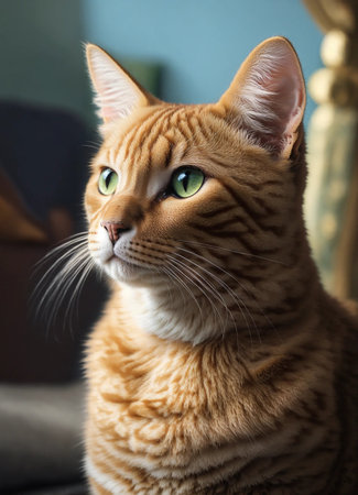 Portrait of ginger cat with green eyes, close-up.の素材