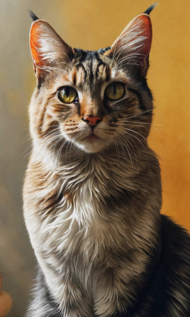 Portrait of a Maine Coon cat on a brown background.の素材
