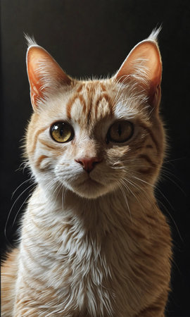 Portrait of a ginger cat with yellow eyes on a black backgroundの素材