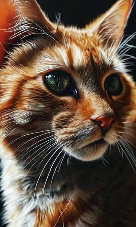 Portrait of a red cat on a dark background. Close-up.の素材