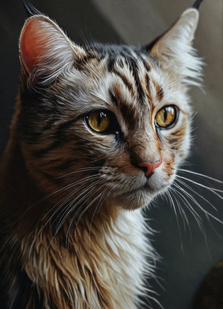 Portrait of a beautiful Maine Coon cat, close-upの素材
