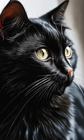 Portrait of black cat with big yellow eyes. Shallow depth of field.の素材