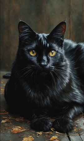 Black cat with yellow eyes on wooden background. Black cat with yellow eyes.の素材