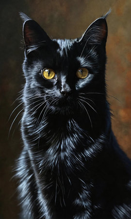 Black cat with yellow eyes. Portrait of a beautiful cat.の素材