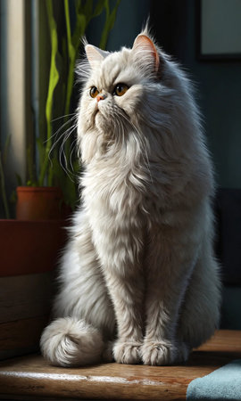 beautiful long-haired cat of siberian breed, white colorの素材