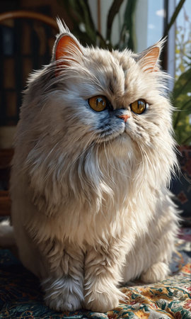 Persian cat sitting on a sofa and looking at the camera.の素材