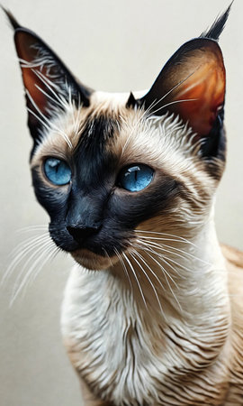 Portrait of a siamese cat with blue eyes on gray backgroundの素材