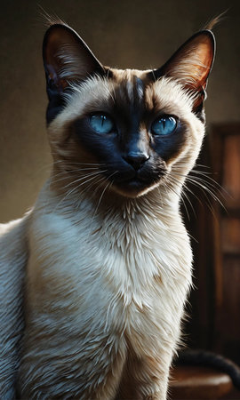 Portrait of a beautiful Siamese cat with blue eyes.の素材