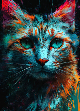 Colorful cat portrait. Digital painting of a cat's head.の素材