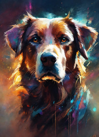 Portrait of a dog. Digital painting. Colorful background.の素材