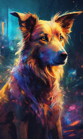 Digital painting of a dog. Digital painting of a dog in a surreal style.の素材