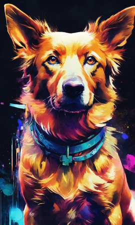 Golden Retriever dog portrait on abstract background. Digital painting.の素材