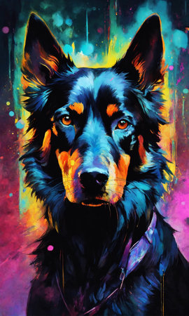 Portrait of a German Shepherd dog on an abstract background. Digital painting.の素材