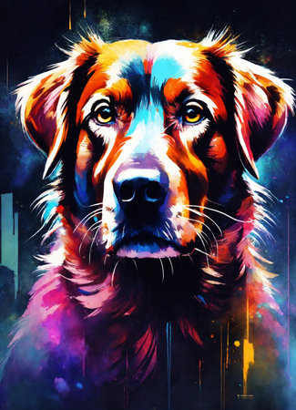 Berner Retriever painting on canvas. Dog art illustration.の素材
