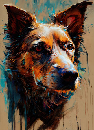 dog portrait, digital painting on canvas. Digital painting on canvas.の素材