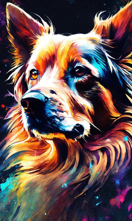 dog portrait, digital painting on canvas, color background, digital illustrationの素材