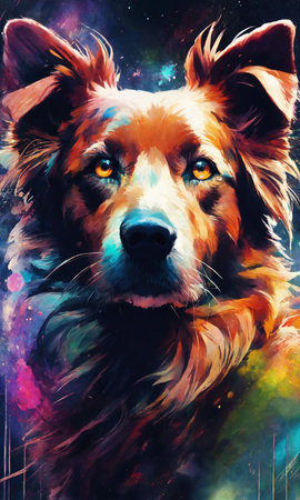 Art painting of a dog on colorful background. Digital painting of a dog.の素材