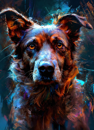 Portrait of a dog with a colorful background. Digital painting.の素材