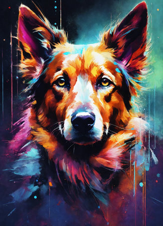 dog portrait on abstract color background. digital painting. art and illustrationの素材
