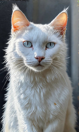 Portrait of a white cat with blue eyes, close-upの素材
