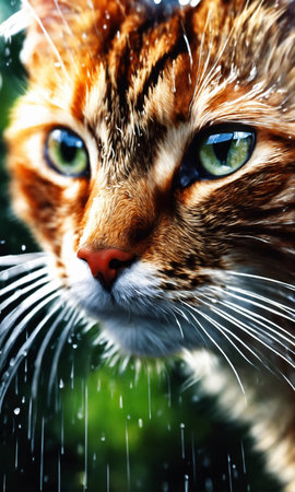 Portrait of a red cat with green eyes. Close-up.の素材
