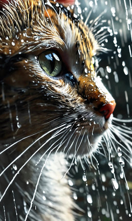 Cute cat in the rain. Portrait of a cat.の素材