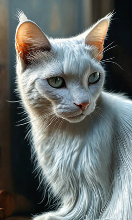 White cat with blue eyes and white fur. Close-up.の素材