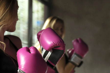 Boxing Woman Training, soft focus low contrastの写真素材