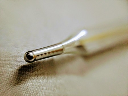 Thermometer zoomed in. Mercury bulb highlitedの写真素材